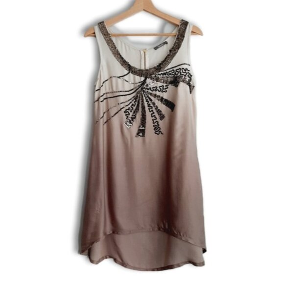 SOUTH Sequins Dip-Dye Silky Tunic Tank High Low Hem Top Cream & Tan Sz M Flawed - Picture 16 of 16